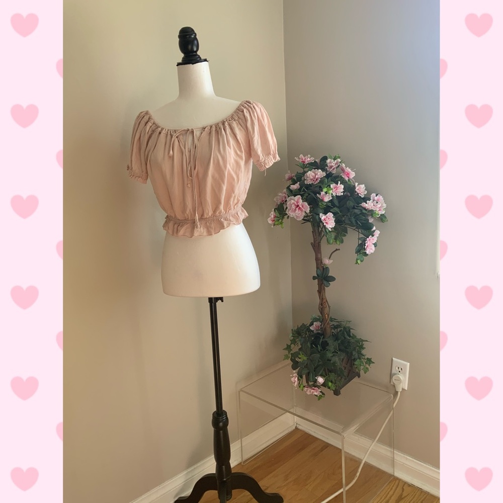 John Galt/Brandy Melville Pink Off The Shoulder Crop Top